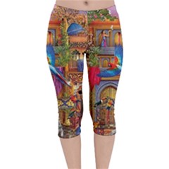 Arabian Street Art Colorful Peacock Tiger Man Parrot Horse Dancer Fantasy Velvet Capri Leggings  by Cemarart