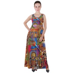 Arabian Street Art Colorful Peacock Tiger Man Parrot Horse Dancer Fantasy Empire Waist Velour Maxi Dress by Cemarart