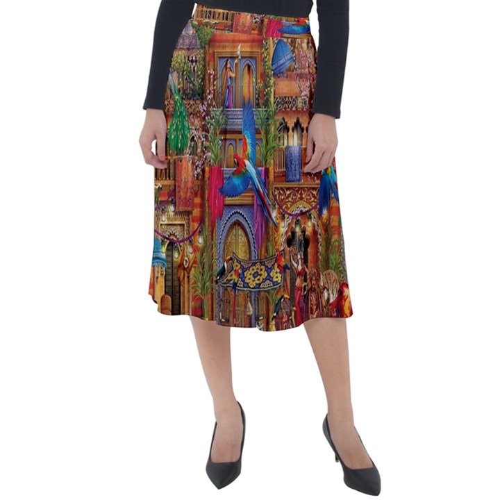 Arabian Street Art Colorful Peacock Tiger Man Parrot Horse Dancer Fantasy Classic Velour Midi Skirt 