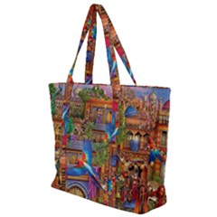 Arabian Street Art Colorful Peacock Tiger Man Parrot Horse Dancer Fantasy Zip Up Canvas Bag by Cemarart