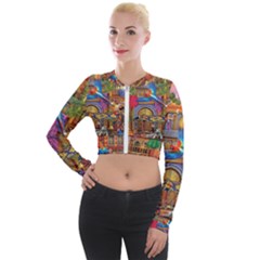 Arabian Street Art Colorful Peacock Tiger Man Parrot Horse Dancer Fantasy Long Sleeve Cropped Velvet Jacket by Cemarart