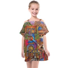 Arabian Street Art Colorful Peacock Tiger Man Parrot Horse Dancer Fantasy Kids  One Piece Chiffon Dress by Cemarart