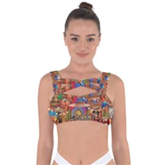 Arabian Street Art Colorful Peacock Tiger Man Parrot Horse Dancer Fantasy Bandaged Up Bikini Top by Cemarart