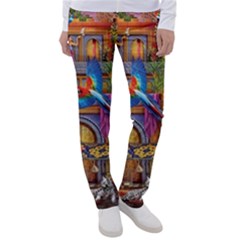 Arabian Street Art Colorful Peacock Tiger Man Parrot Horse Dancer Fantasy Women s Casual Pants by Cemarart