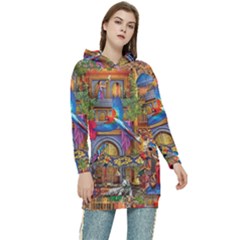 Arabian Street Art Colorful Peacock Tiger Man Parrot Horse Dancer Fantasy Women s Long Oversized Pullover Hoodie