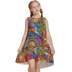 Arabian Street Art Colorful Peacock Tiger Man Parrot Horse Dancer Fantasy Kids  Frill Swing Dress