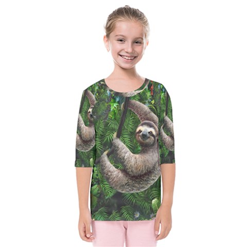 Sloth In Jungle Art Animal Fantasy Kids  Quarter Sleeve Raglan T-shirt by Cemarart