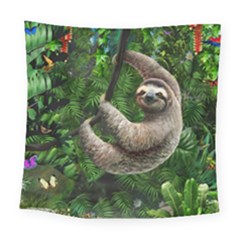 Sloth In Jungle Art Animal Fantasy Square Tapestry (large) by Cemarart