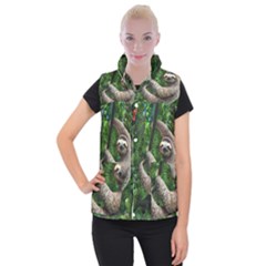 Sloth In Jungle Art Animal Fantasy Women s Button Up Vest by Cemarart