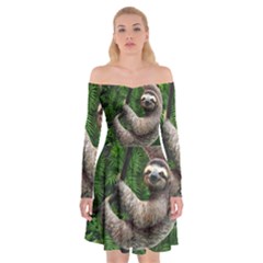 Sloth In Jungle Art Animal Fantasy Off Shoulder Skater Dress by Cemarart