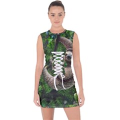 Sloth In Jungle Art Animal Fantasy Lace Up Front Bodycon Dress by Cemarart