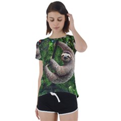 Sloth In Jungle Art Animal Fantasy Short Sleeve Open Back T-shirt by Cemarart