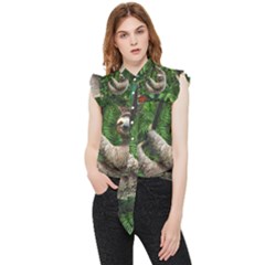 Sloth In Jungle Art Animal Fantasy Frill Detail Shirt by Cemarart