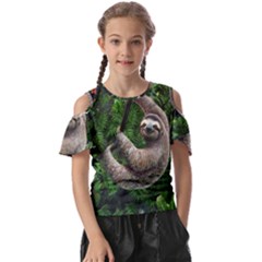 Sloth In Jungle Art Animal Fantasy Kids  Butterfly Cutout T-shirt by Cemarart