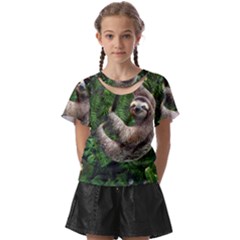 Sloth In Jungle Art Animal Fantasy Kids  Front Cut T-shirt by Cemarart