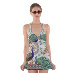 Royal Peacock Feather Art Fantasy Halter Dress Swimsuit  by Cemarart