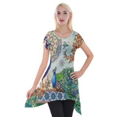 Royal Peacock Feather Art Fantasy Short Sleeve Side Drop Tunic by Cemarart