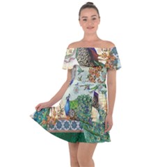 Royal Peacock Feather Art Fantasy Off Shoulder Velour Dress by Cemarart