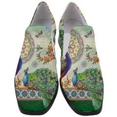 Royal Peacock Feather Art Fantasy Women Slip On Heel Loafers by Cemarart