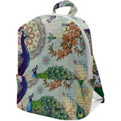 Royal Peacock Feather Art Fantasy Zip Up Backpack by Cemarart