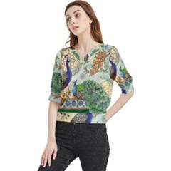 Royal Peacock Feather Art Fantasy Quarter Sleeve Blouse