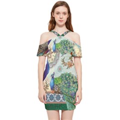 Royal Peacock Feather Art Fantasy Shoulder Frill Bodycon Summer Dress by Cemarart