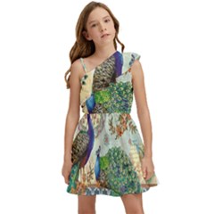 Royal Peacock Feather Art Fantasy Kids  One Shoulder Party Dress by Cemarart