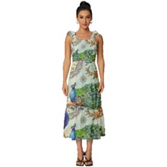 Royal Peacock Feather Art Fantasy Tie-strap Tiered Midi Chiffon Dress by Cemarart