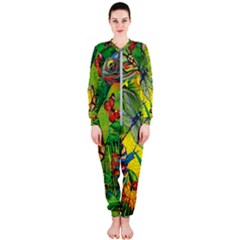 The Chameleon Colorful Mushroom Jungle Flower Insect Summer Dragonfly Onepiece Jumpsuit (ladies) by Cemarart