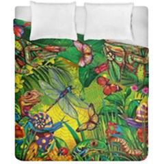 The Chameleon Colorful Mushroom Jungle Flower Insect Summer Dragonfly Duvet Cover Double Side (california King Size) by Cemarart