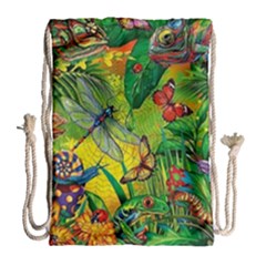 The Chameleon Colorful Mushroom Jungle Flower Insect Summer Dragonfly Drawstring Bag (large) by Cemarart