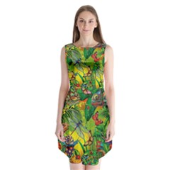 The Chameleon Colorful Mushroom Jungle Flower Insect Summer Dragonfly Sleeveless Chiffon Dress   by Cemarart