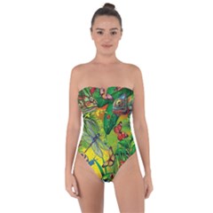 The Chameleon Colorful Mushroom Jungle Flower Insect Summer Dragonfly Tie Back One Piece Swimsuit by Cemarart