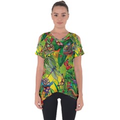 The Chameleon Colorful Mushroom Jungle Flower Insect Summer Dragonfly Cut Out Side Drop T-shirt by Cemarart