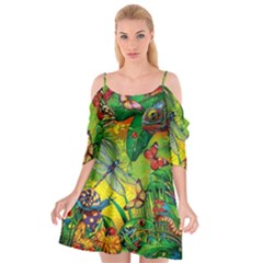 The Chameleon Colorful Mushroom Jungle Flower Insect Summer Dragonfly Cutout Spaghetti Strap Chiffon Dress by Cemarart