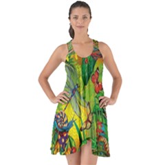 The Chameleon Colorful Mushroom Jungle Flower Insect Summer Dragonfly Show Some Back Chiffon Dress by Cemarart