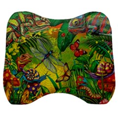 The Chameleon Colorful Mushroom Jungle Flower Insect Summer Dragonfly Velour Head Support Cushion by Cemarart