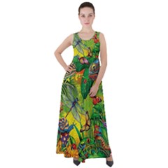 The Chameleon Colorful Mushroom Jungle Flower Insect Summer Dragonfly Empire Waist Velour Maxi Dress by Cemarart