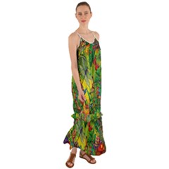 The Chameleon Colorful Mushroom Jungle Flower Insect Summer Dragonfly Cami Maxi Ruffle Chiffon Dress by Cemarart