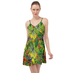 The Chameleon Colorful Mushroom Jungle Flower Insect Summer Dragonfly Summer Time Chiffon Dress by Cemarart