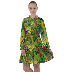 The Chameleon Colorful Mushroom Jungle Flower Insect Summer Dragonfly All Frills Chiffon Dress by Cemarart