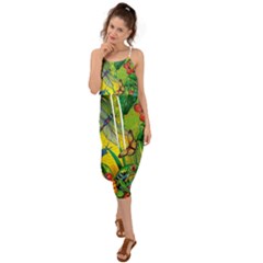 The Chameleon Colorful Mushroom Jungle Flower Insect Summer Dragonfly Waist Tie Cover Up Chiffon Dress by Cemarart