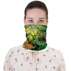 The Chameleon Colorful Mushroom Jungle Flower Insect Summer Dragonfly Face Covering Bandana (adult) by Cemarart