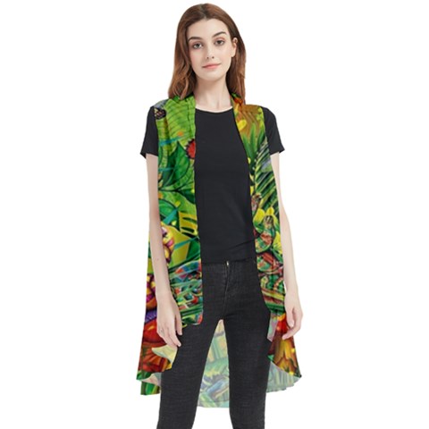 The Chameleon Colorful Mushroom Jungle Flower Insect Summer Dragonfly Sleeveless Chiffon Waistcoat Shirt by Cemarart