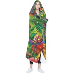 The Chameleon Colorful Mushroom Jungle Flower Insect Summer Dragonfly Wearable Blanket by Cemarart