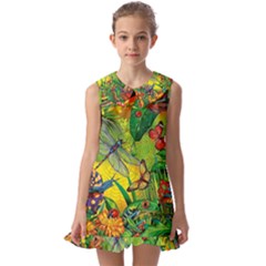 The Chameleon Colorful Mushroom Jungle Flower Insect Summer Dragonfly Kids  Pilgrim Collar Ruffle Hem Dress by Cemarart