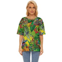 The Chameleon Colorful Mushroom Jungle Flower Insect Summer Dragonfly Oversized Basic T-shirt by Cemarart