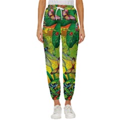 The Chameleon Colorful Mushroom Jungle Flower Insect Summer Dragonfly Women s Cropped Drawstring Pants by Cemarart