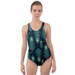 Peacock Pattern Cut-out Back One Piece Swimsuit by Cemarart