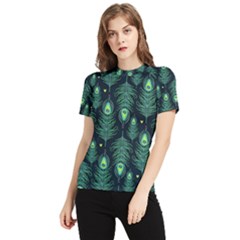 Peacock Pattern Women s Short Sleeve Rash Guard by Cemarart